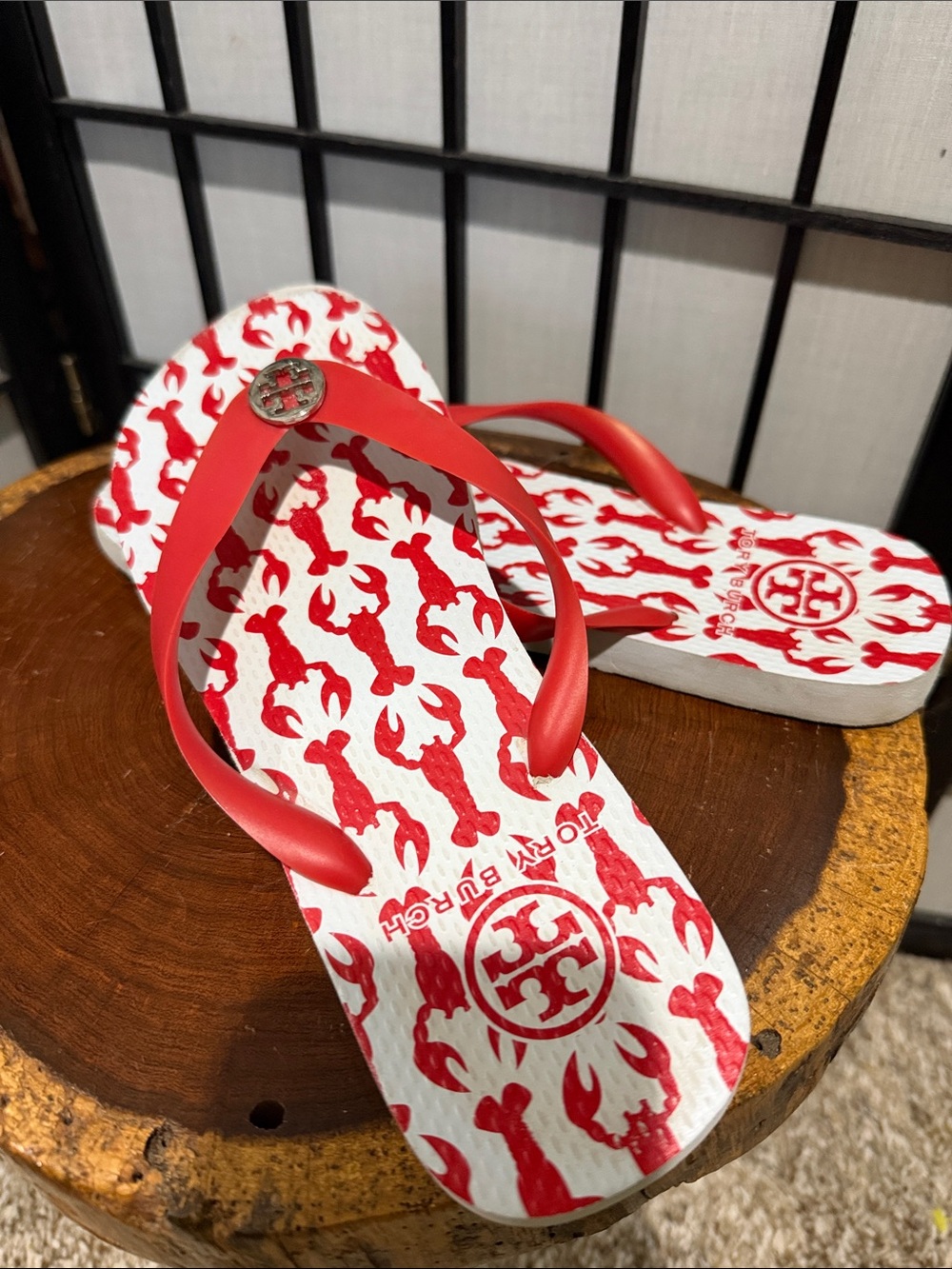 Tory Burch Reva Sandal Women's Size 7 Thong Slide Flip Flop Red-Lobster Shoe
